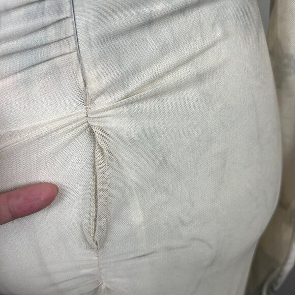 Zara Maxi Dress Womens XS Cream Gray Ruched One Shoulder Long‎ Sleeve Mesh Y2K - Picture 8 of 15